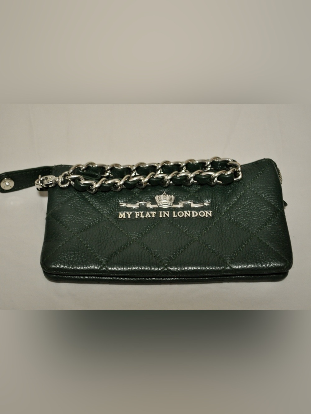 My Flat In London Quilted Leather Wristlet - Deep Green with Silver Hardware - Picture 2 of 4